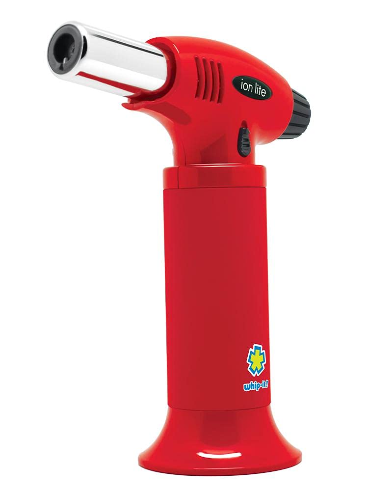 A red blow dryer sitting on top of a white background